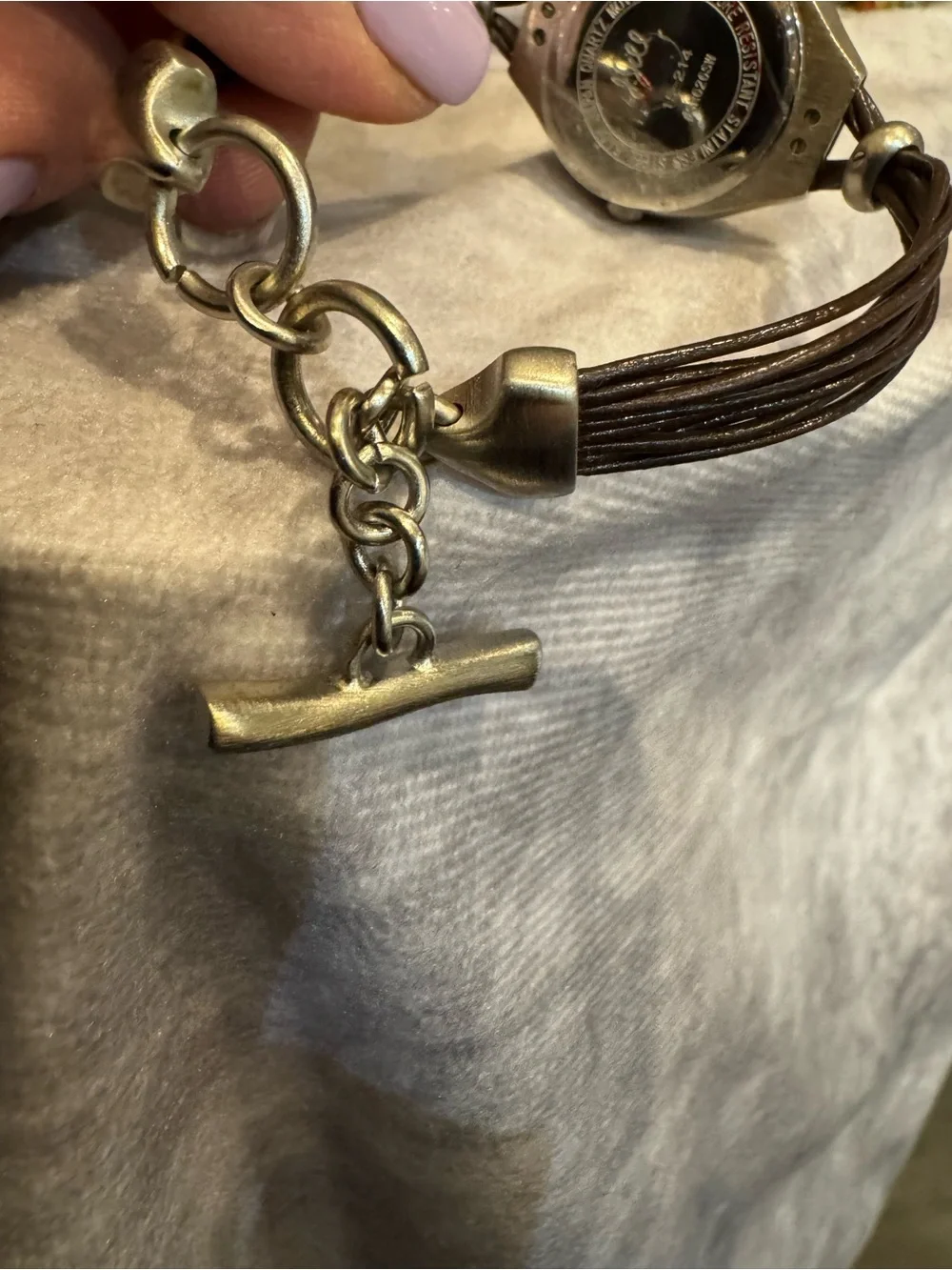 J Jill Elegant Silver-Tone Bracelet Watch with Brown Cord‎ Band